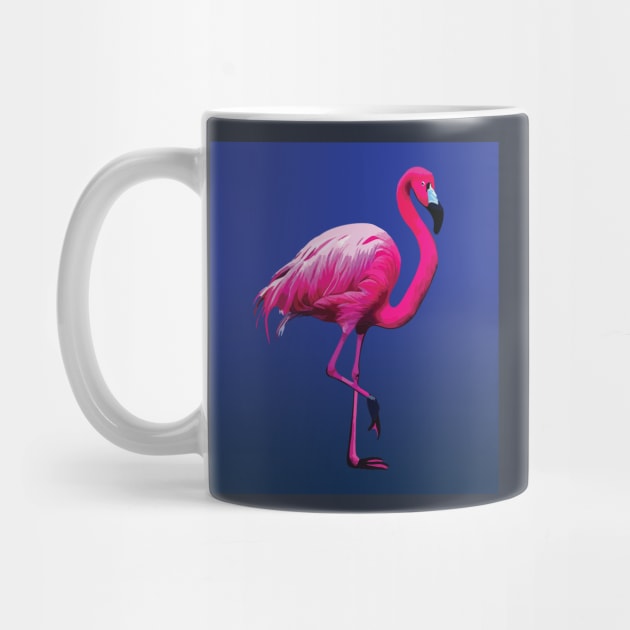 Striking Pink Flamingo on blue by Geminiartstudio